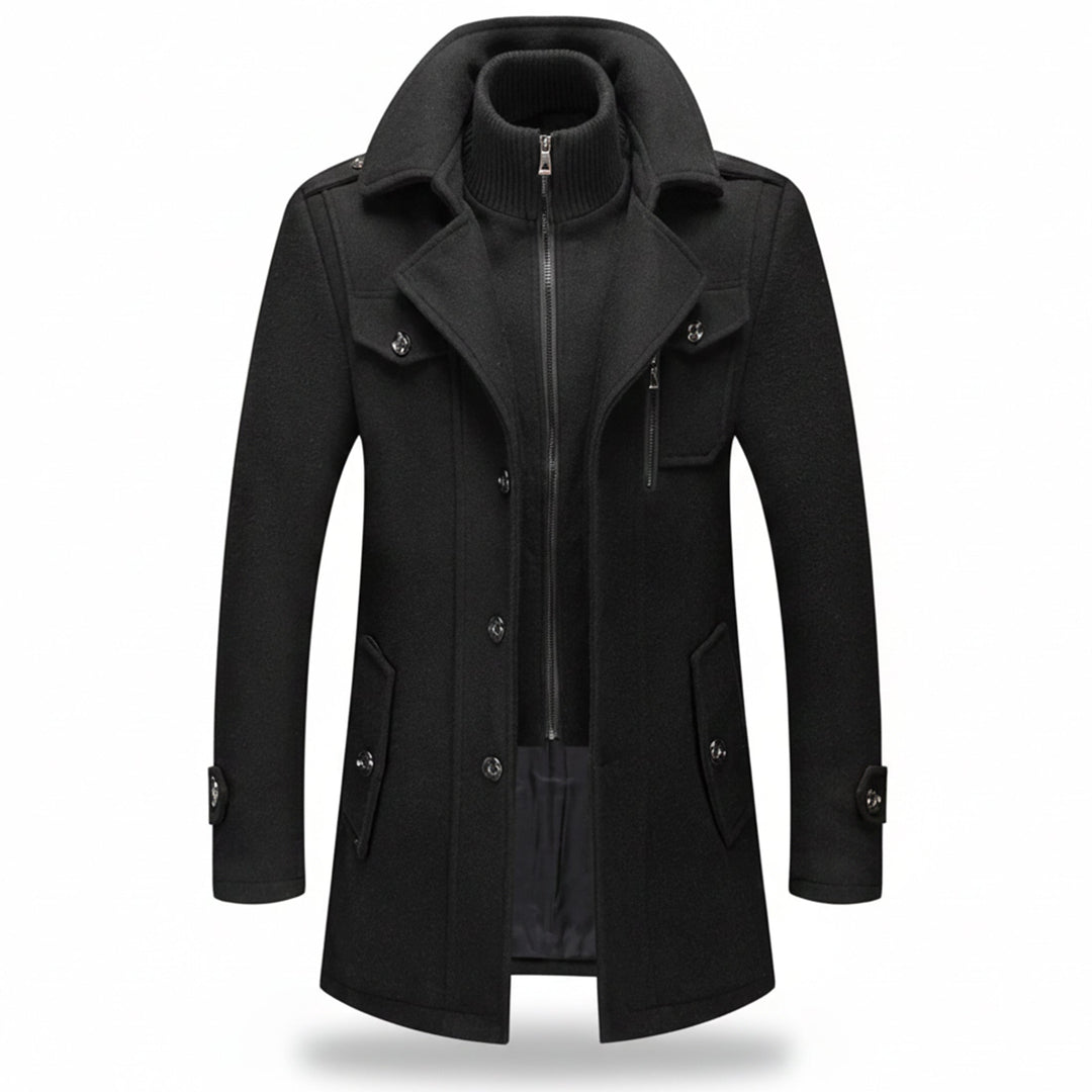 Men’s Long Wool-Blend Coat – Classic Fit