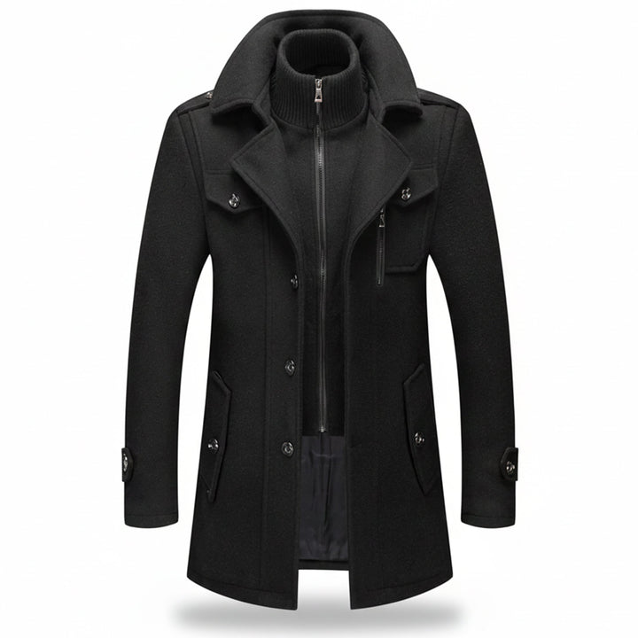 Men’s Long Wool-Blend Coat – Classic Fit