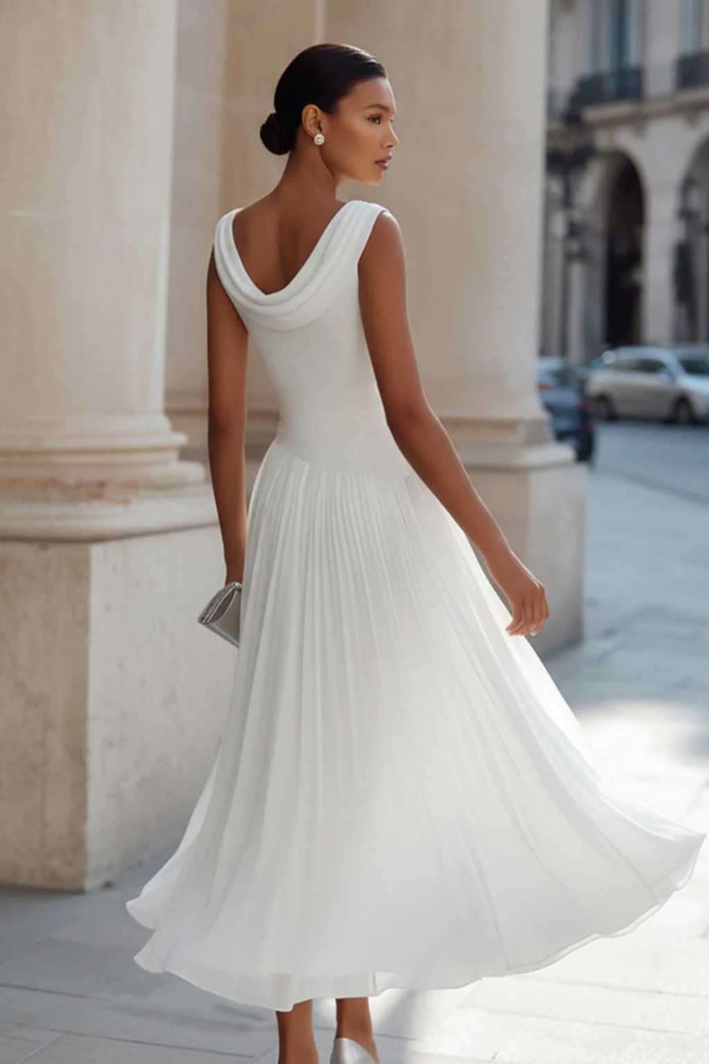 Women's Pleated Wedding Guest Midi Dress - Sleeveless