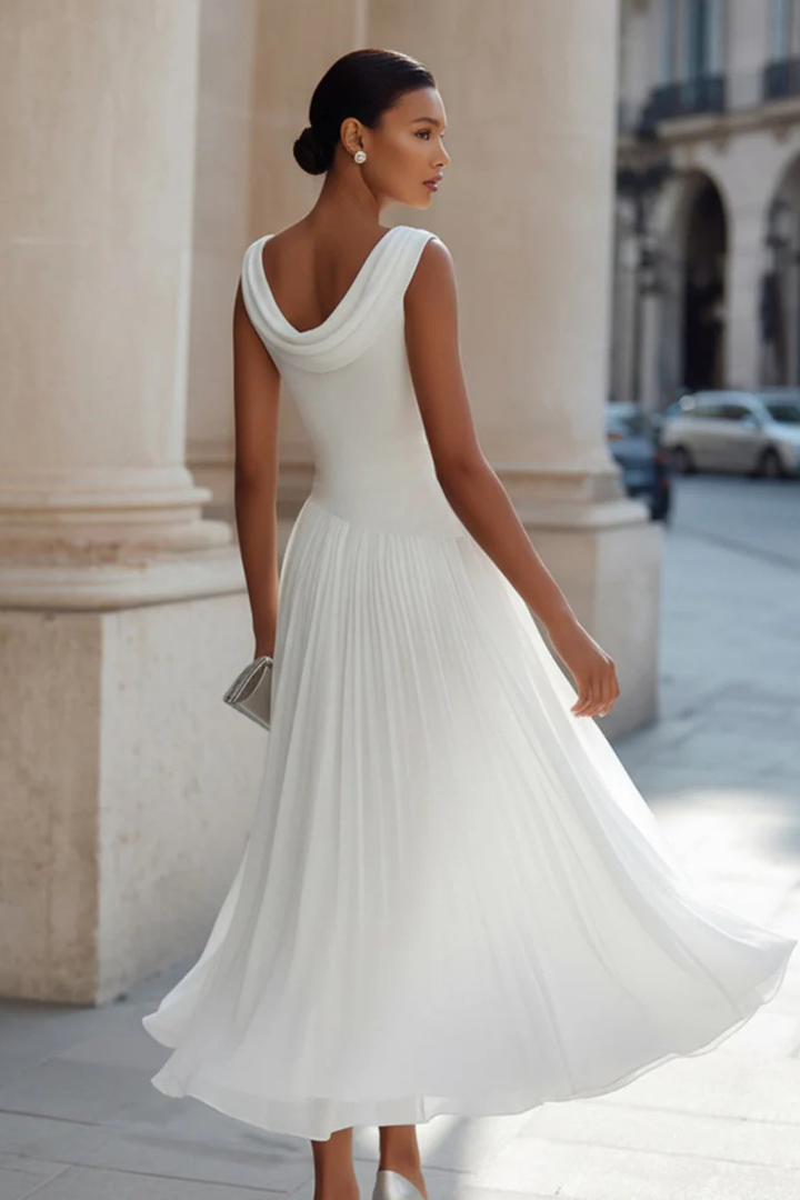 Women's Pleated Wedding Guest Midi Dress - Sleeveless