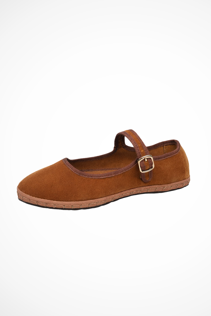 Velvet Mary Jane Ballet Flats - Buckle Strap Round Toe