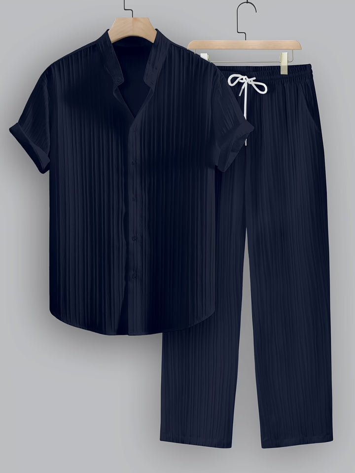 Ribbed Co-ord Set Men - Shirt Trousers Smart Casual Holiday