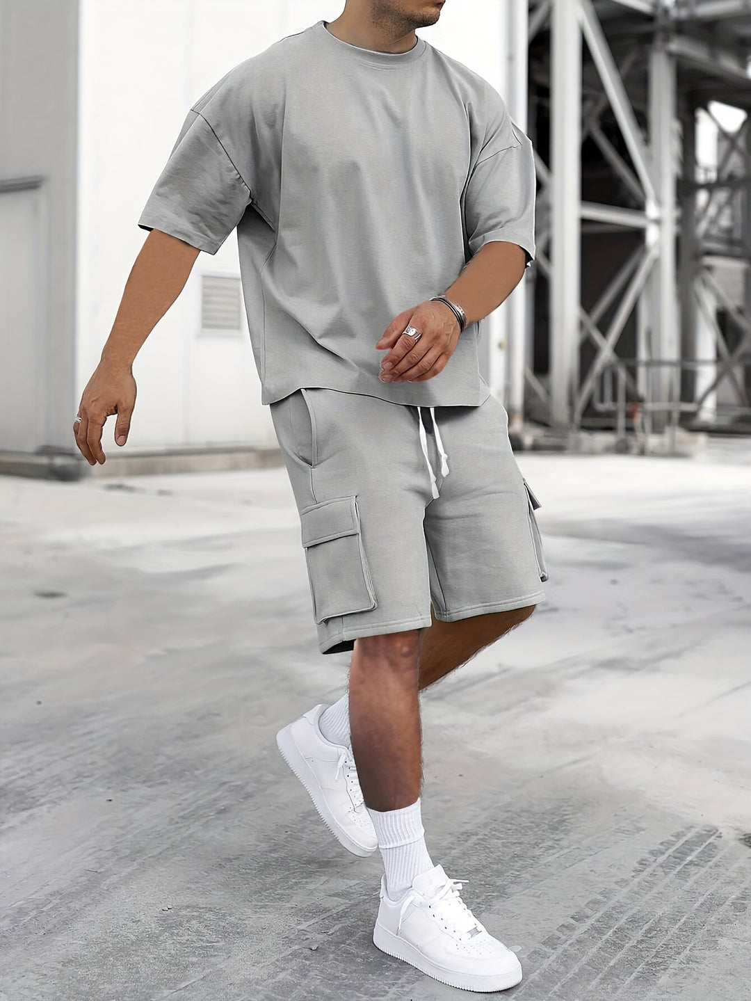 Men's Co-ord Set Oversized - Cargo Shorts T-Shirt