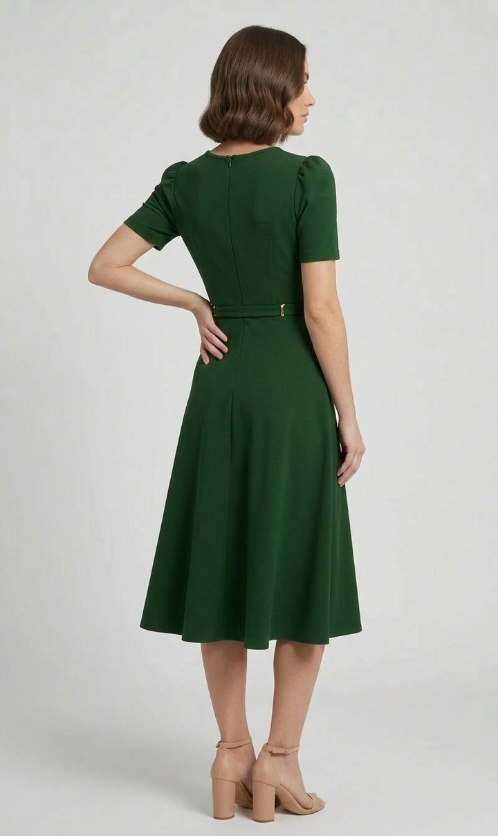 Women's Royal Midi Dress - Elegant Belted A-Line