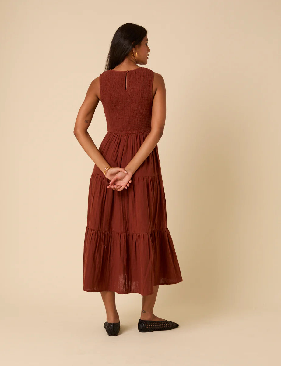 Smocked Cotton Midi Dress - Tiered A-Line Summer Party