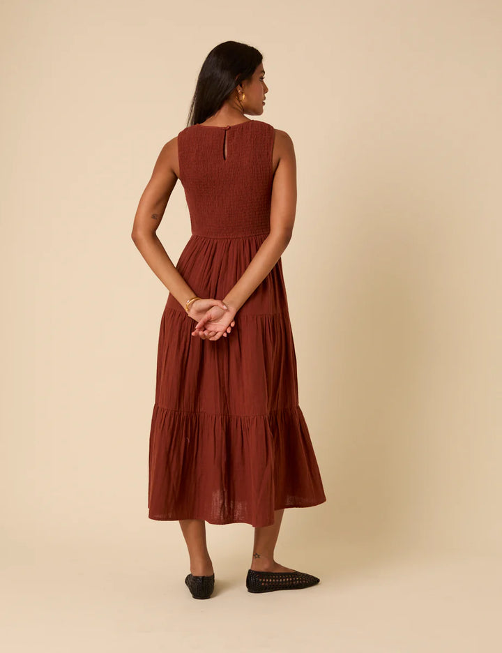 Smocked Cotton Midi Dress - Tiered A-Line Summer Party