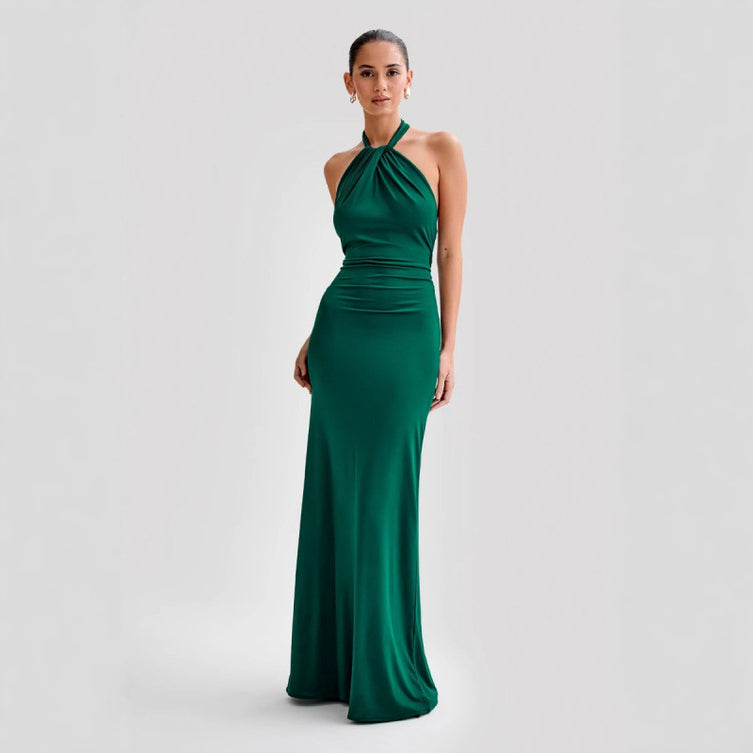 Halter Neck Open Back Maxi Dress - Wedding Guest Summer