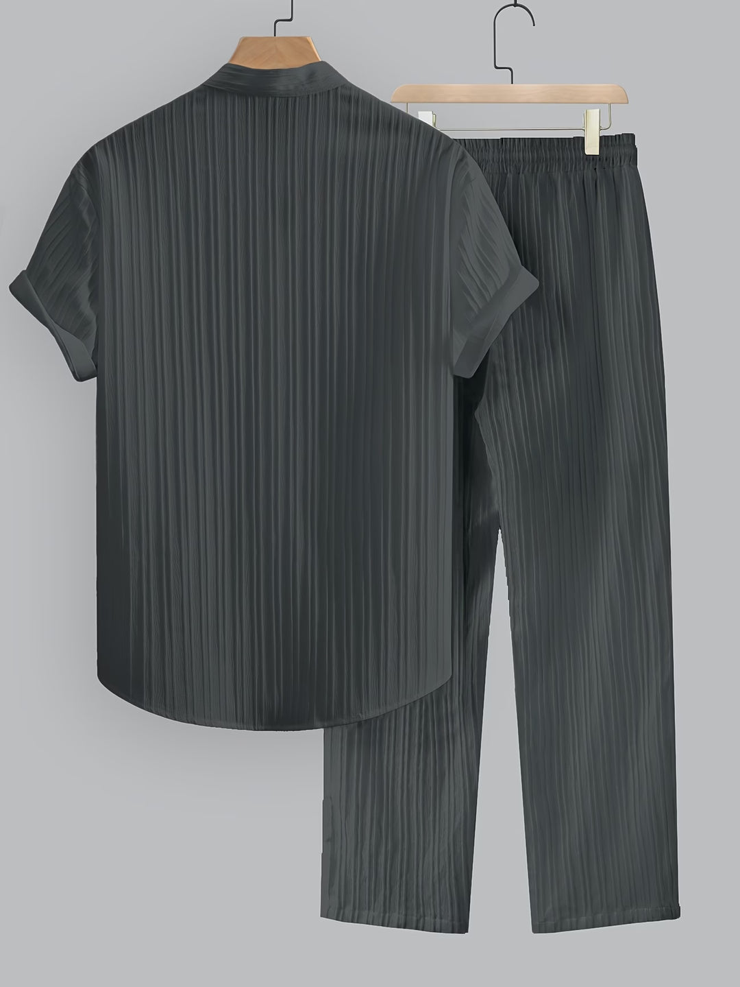 Ribbed Co-ord Set Men - Shirt Trousers Smart Casual Holiday