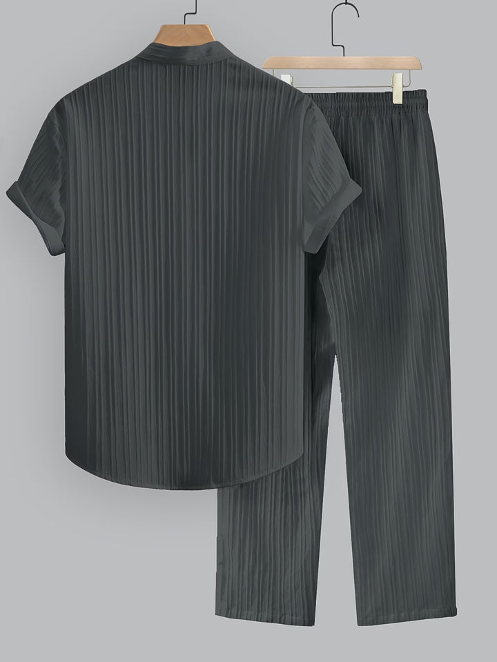 Ribbed Co-ord Set Men - Shirt Trousers Smart Casual Holiday