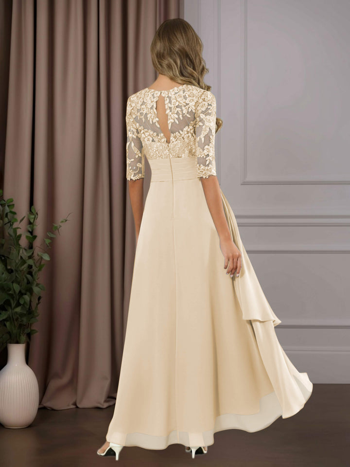 Chiffon Lace Midi Dress - Mother of the Bride Half Sleeve A-Line