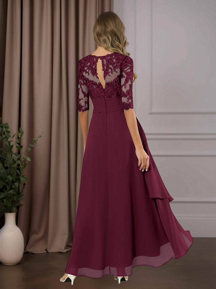 Chiffon Lace Midi Dress - Mother of the Bride Half Sleeve A-Line