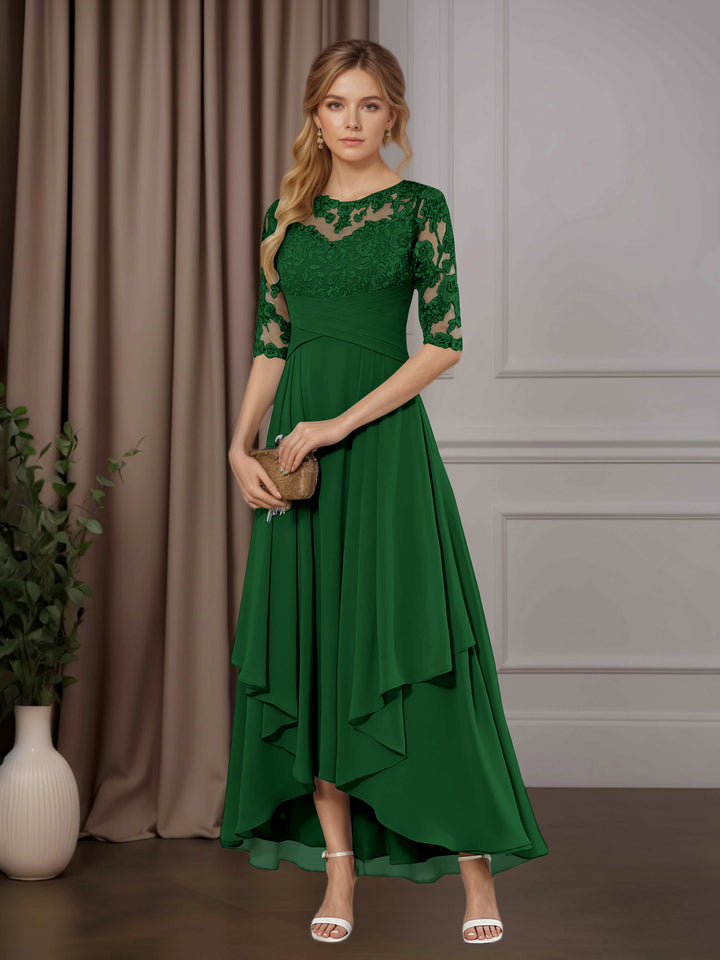 Chiffon Lace Midi Dress - Mother of the Bride Half Sleeve A-Line