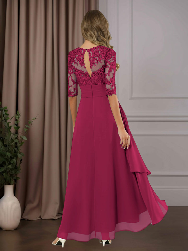 Chiffon Lace Midi Dress - Mother of the Bride Half Sleeve A-Line