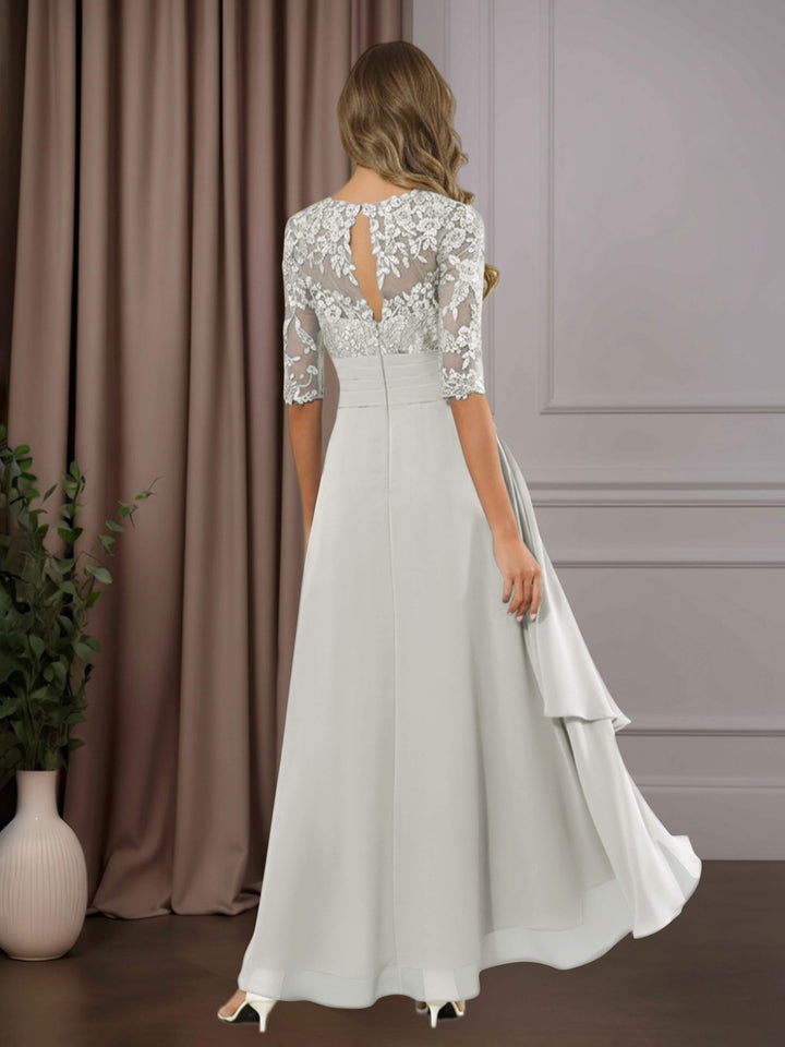 Chiffon Lace Midi Dress - Mother of the Bride Half Sleeve A-Line
