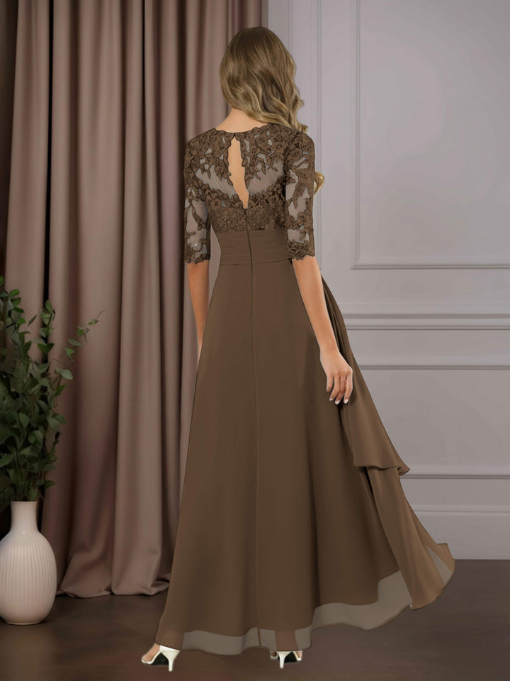 Chiffon Lace Midi Dress - Mother of the Bride Half Sleeve A-Line