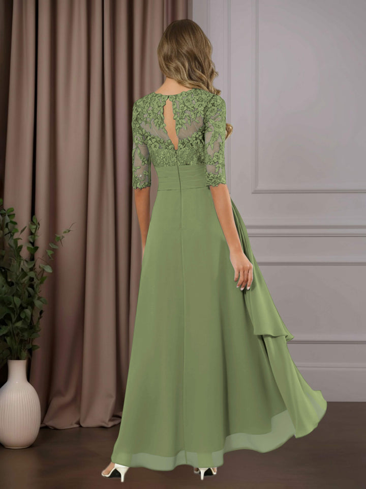 Chiffon Lace Midi Dress - Mother of the Bride Half Sleeve A-Line