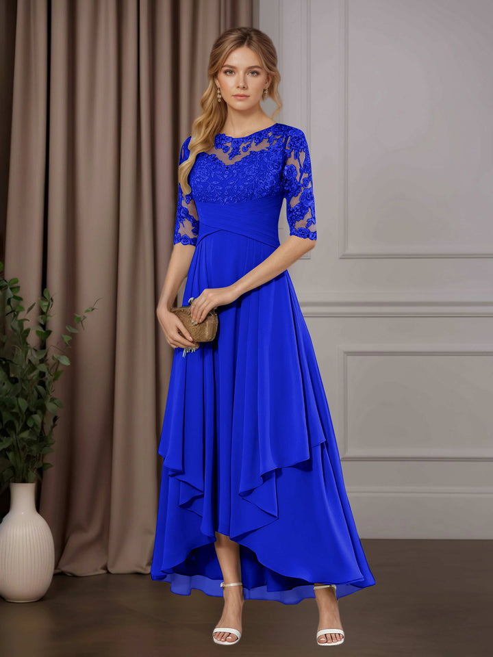 Chiffon Lace Midi Dress - Mother of the Bride Half Sleeve A-Line