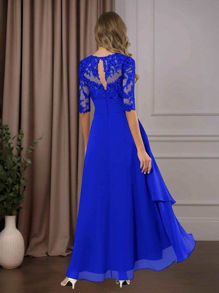 Chiffon Lace Midi Dress - Mother of the Bride Half Sleeve A-Line