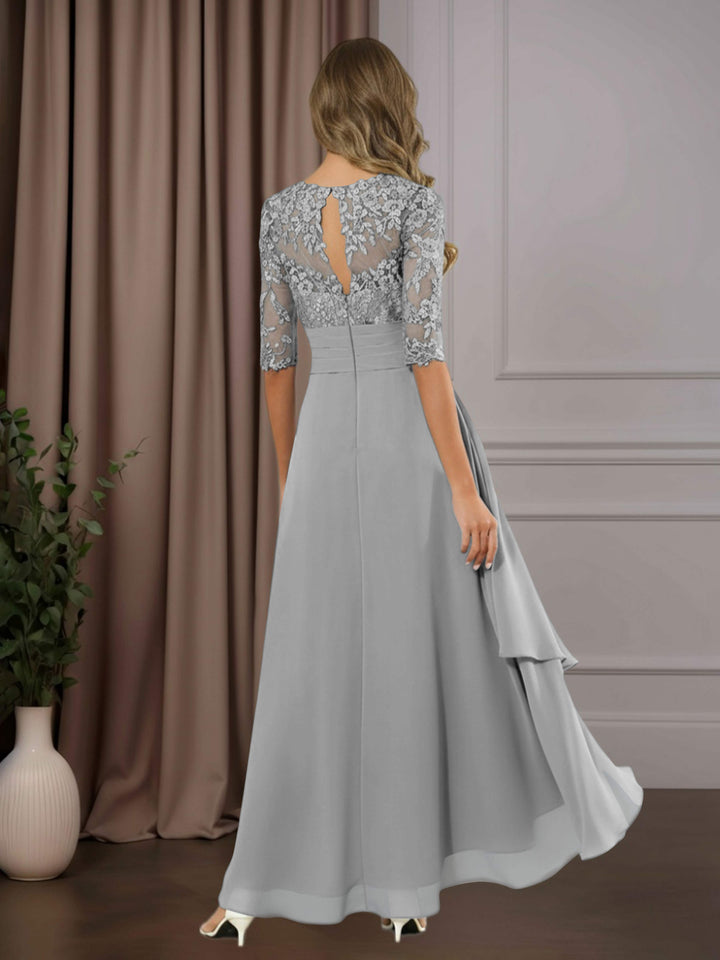 Chiffon Lace Midi Dress - Mother of the Bride Half Sleeve A-Line