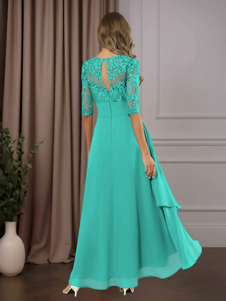 Chiffon Lace Midi Dress - Mother of the Bride Half Sleeve A-Line