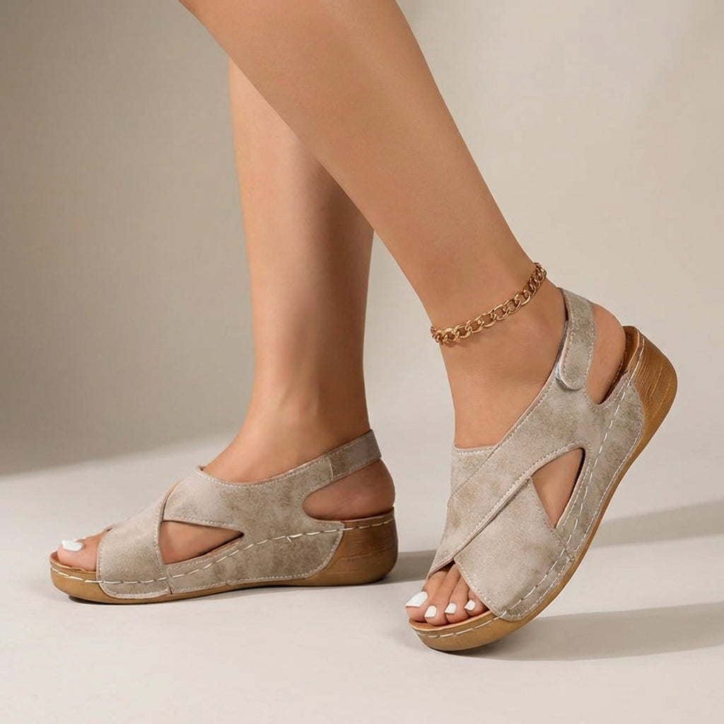 Women's Orthopedic Summer Sandals – Suede Wedge Cross Strap Slingback