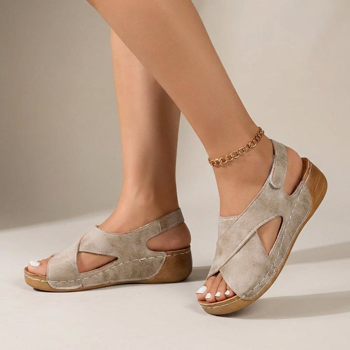 Women's Orthopedic Summer Sandals – Suede Wedge Cross Strap Slingback