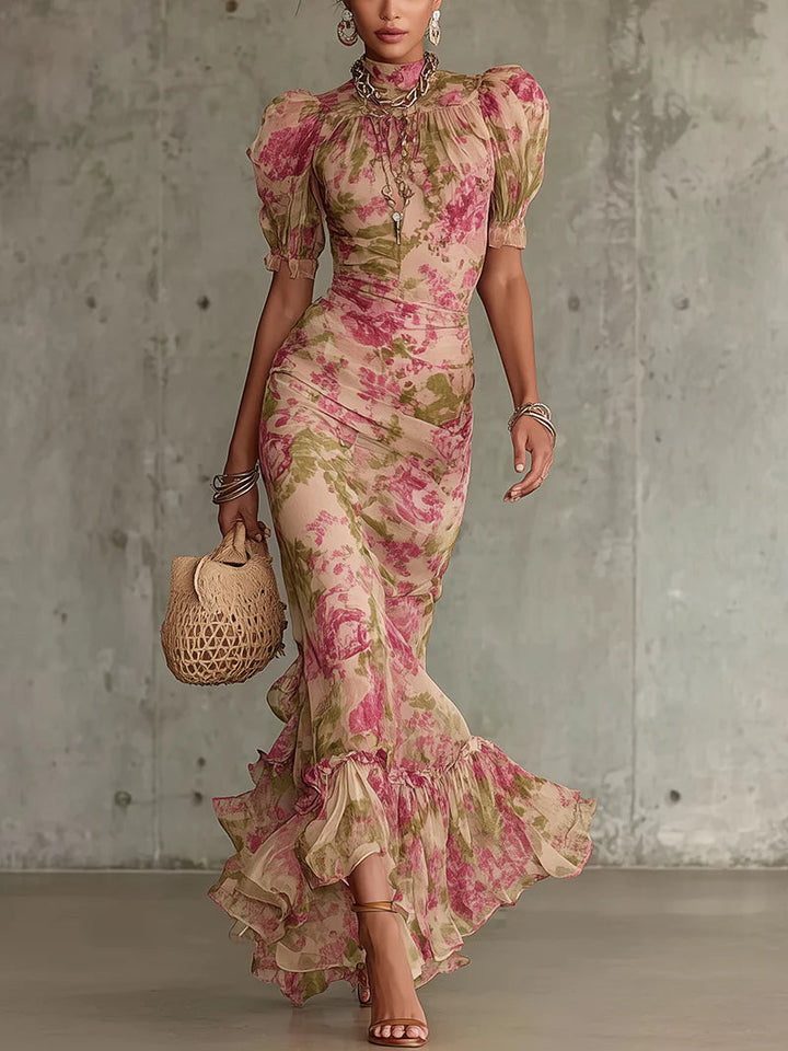 Floral Maxi Dress Wedding Guest - Puff Sleeve Garden Party