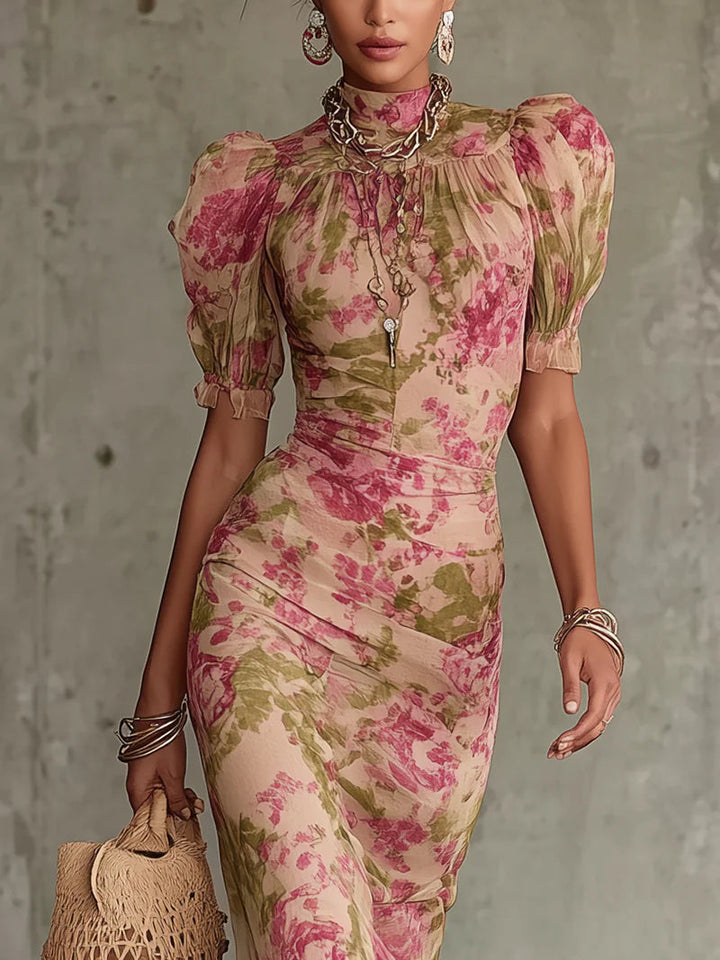 Floral Maxi Dress Wedding Guest - Puff Sleeve Garden Party