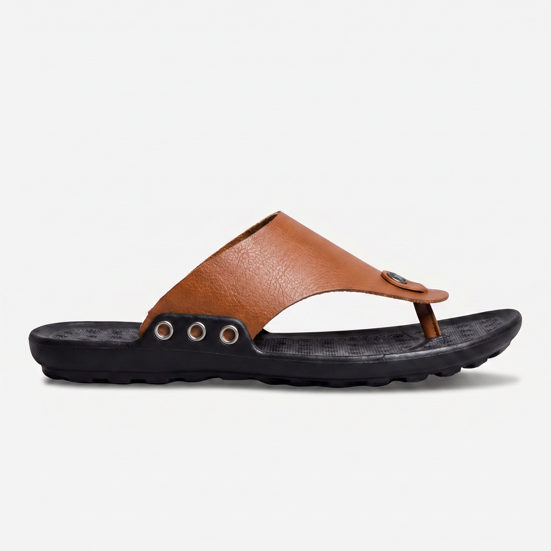 Leather Flip Flops Men - Cushioned T-Bar Thong Sandal Holiday
