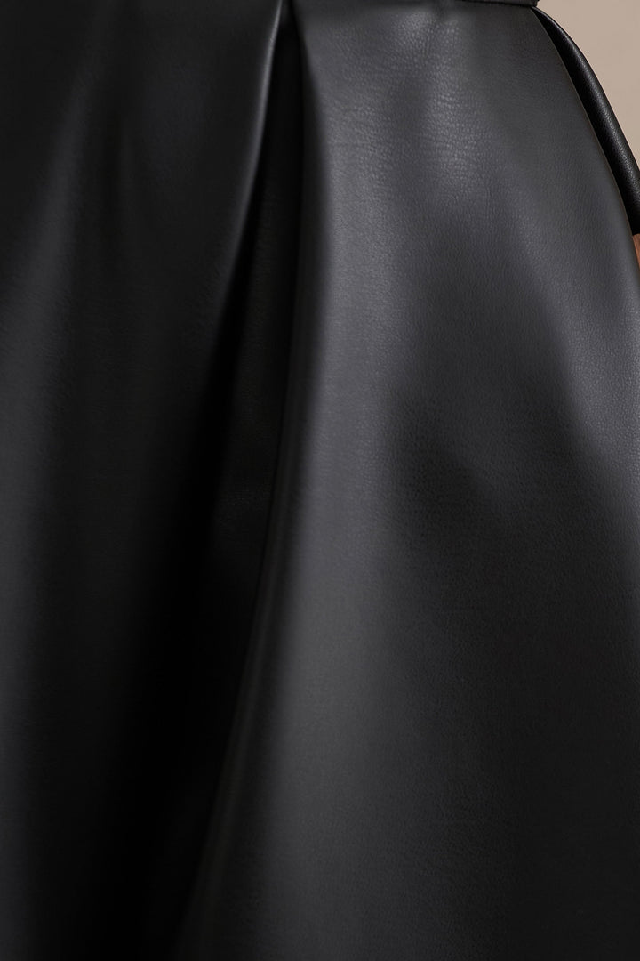 Faux Leather Midi Skirt Women - A-Line High Waist Pockets