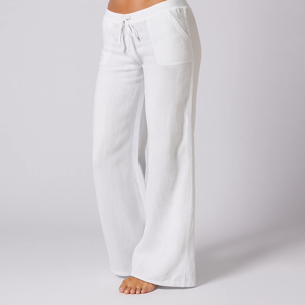 Women’s White Linen Pants Wide Leg - Breathable Summer