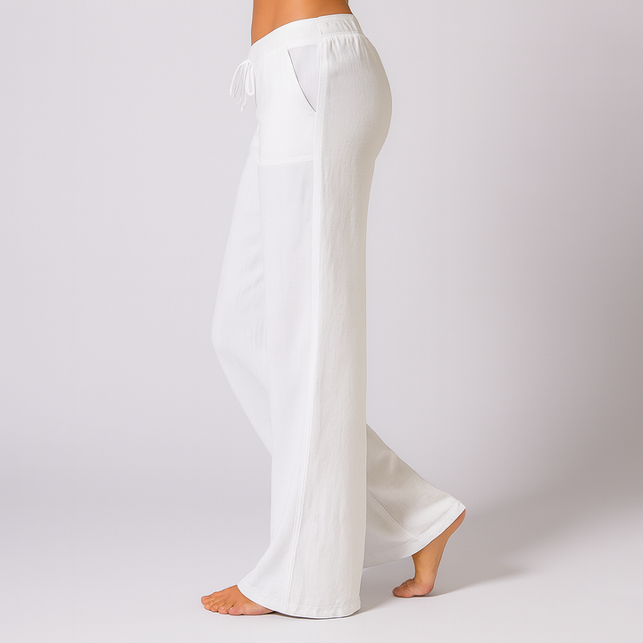 Women’s White Linen Pants Wide Leg - Breathable Summer
