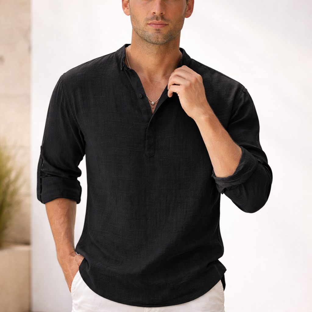 Men's Linen Henley Shirt - Slim Fit
