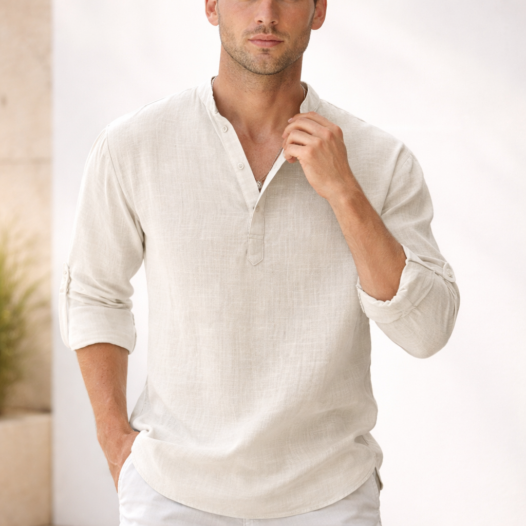 Men's Linen Henley Shirt - Slim Fit