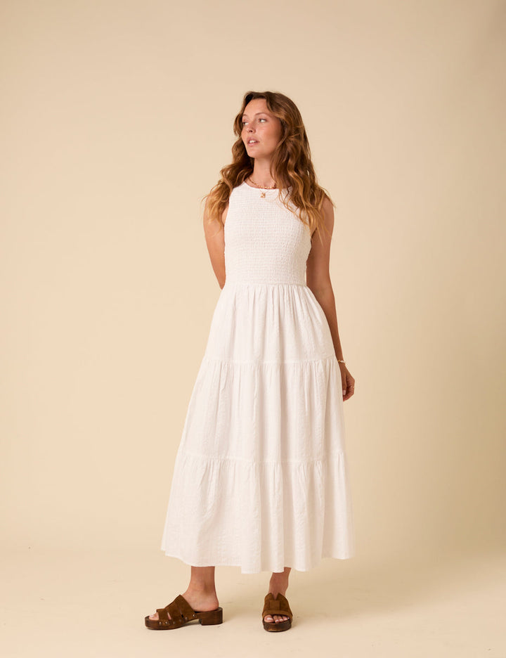 Smocked Cotton Midi Dress - Tiered A-Line Summer Party