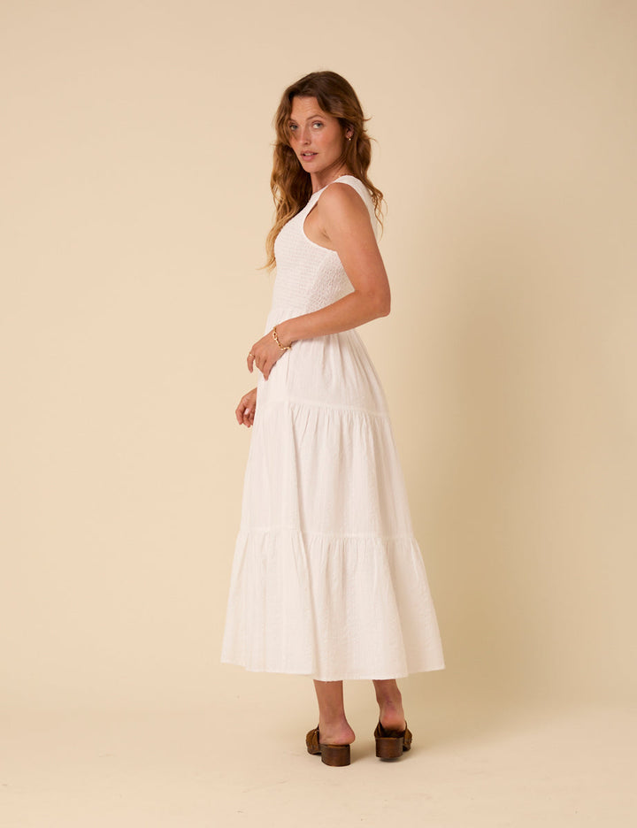 Smocked Cotton Midi Dress - Tiered A-Line Summer Party