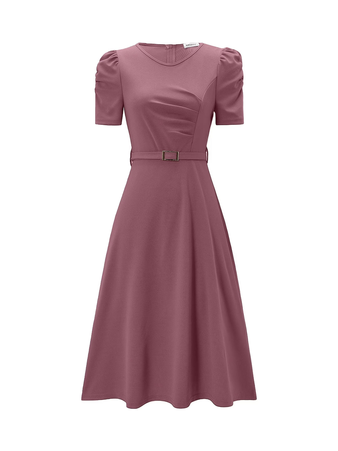 Women's Royal Midi Dress - Elegant Belted A-Line