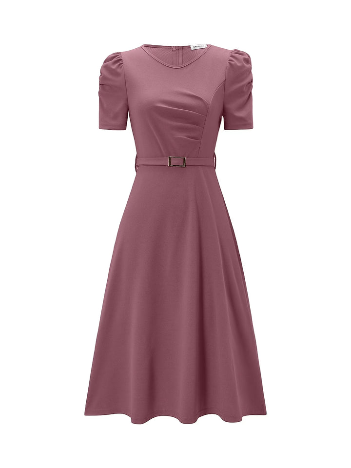 Women's Royal Midi Dress - Elegant Belted A-Line
