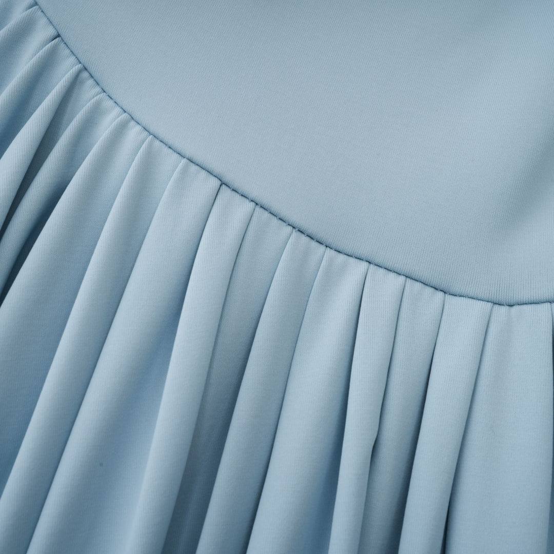 Women's Blue Asymmetric Maxi Dress – Pleated Draped Wedding Guest