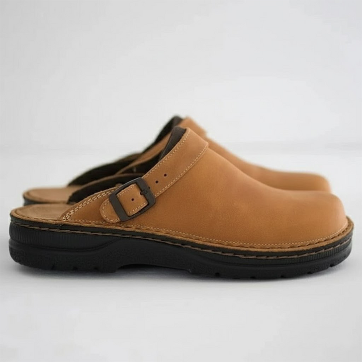 Orthopaedic Leather Clog Men - Arch Support Wide Fit Buckle