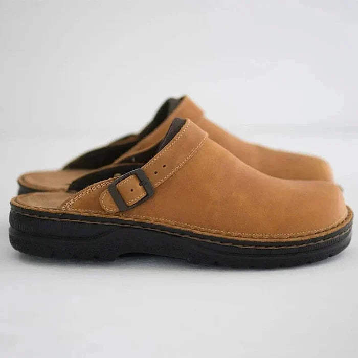 Orthopaedic Leather Clog Men - Arch Support Wide Fit Buckle