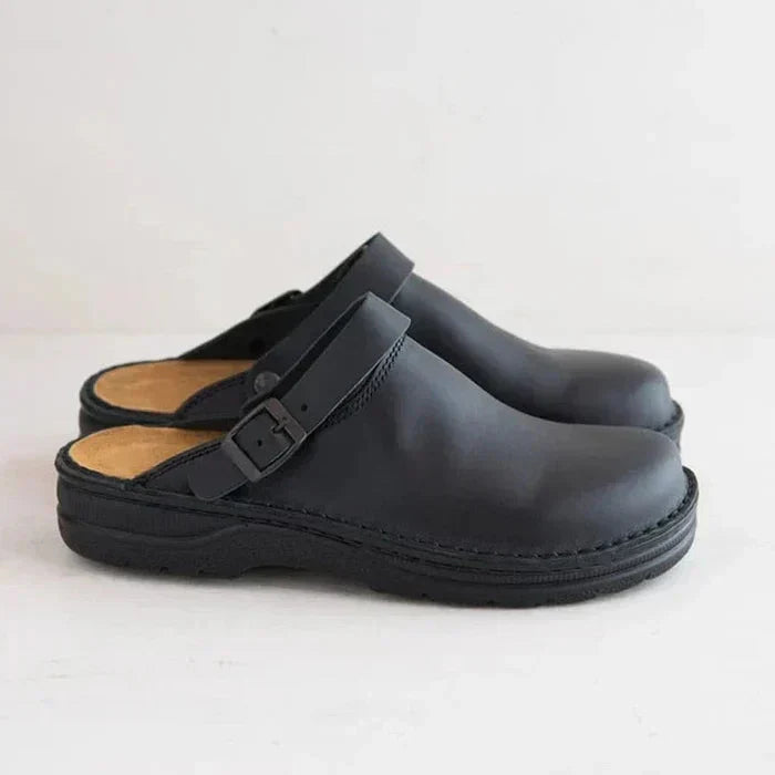 Orthopaedic Leather Clog Men - Arch Support Wide Fit Buckle