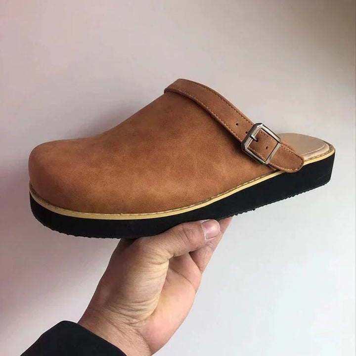 Orthopaedic Leather Clog Men - Arch Support Wide Fit Buckle