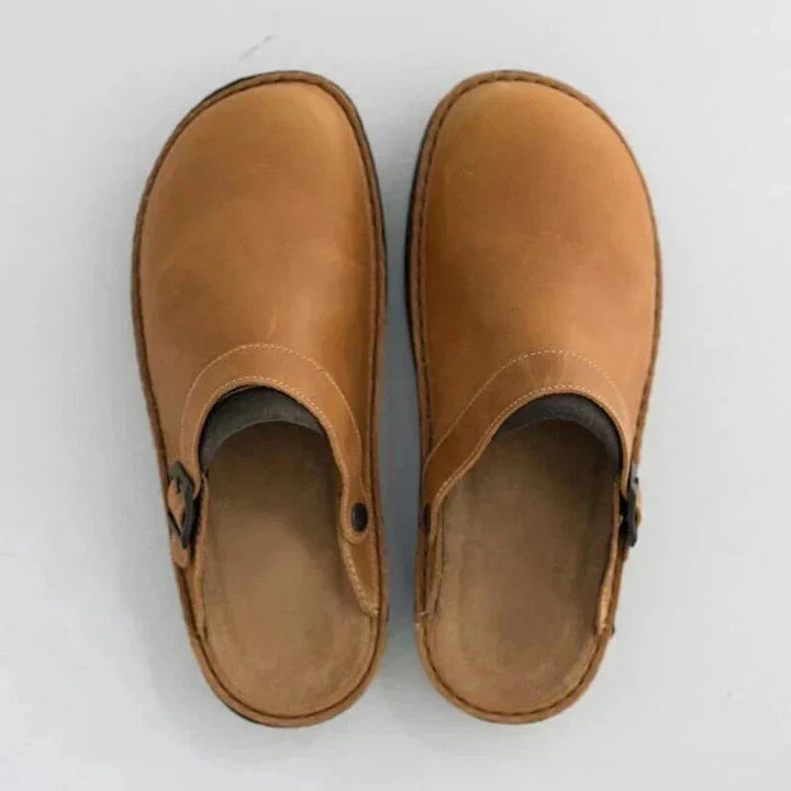 Orthopaedic Leather Clog Men - Arch Support Wide Fit Buckle