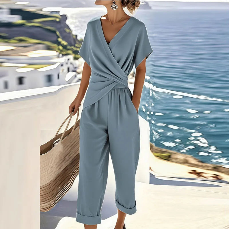 Linen Wide Leg Trouser Set - Wrap Top Co-ord