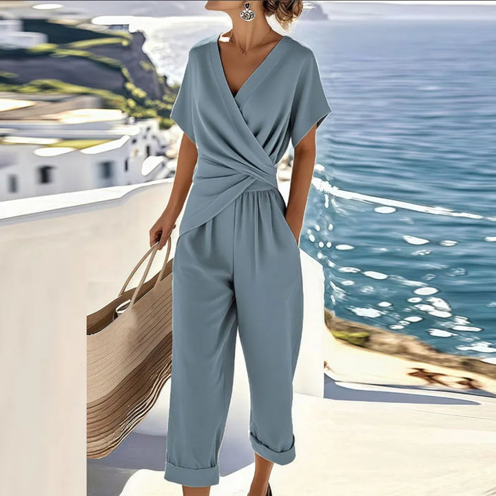 Linen Wide Leg Trouser Set - Wrap Top Co-ord