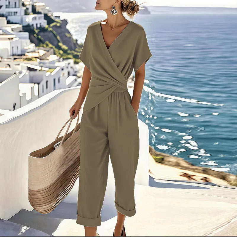 Linen Wide Leg Trouser Set - Wrap Top Co-ord
