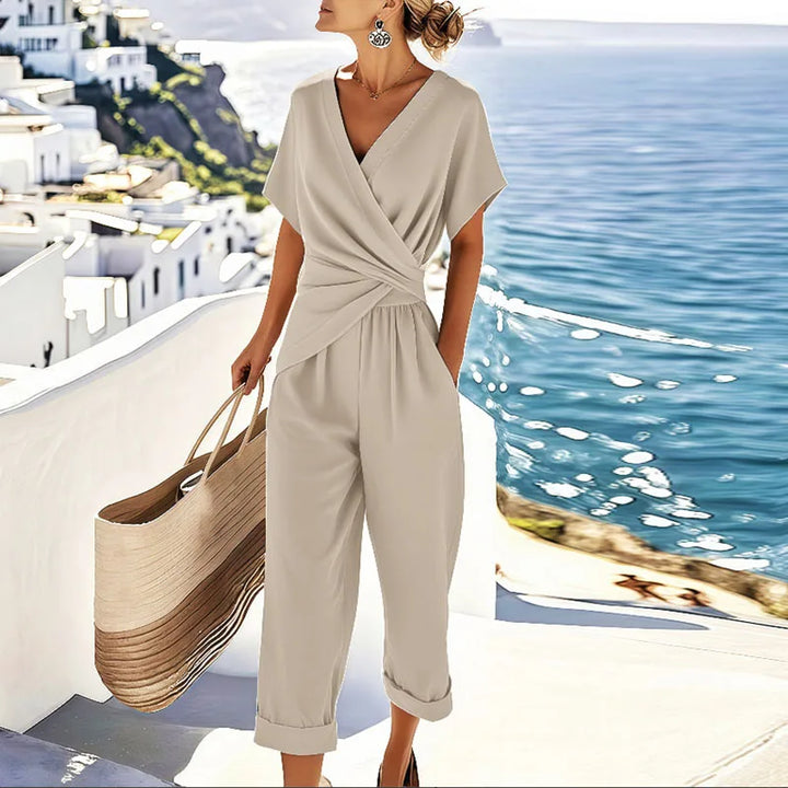Linen Wide Leg Trouser Set - Wrap Top Co-ord