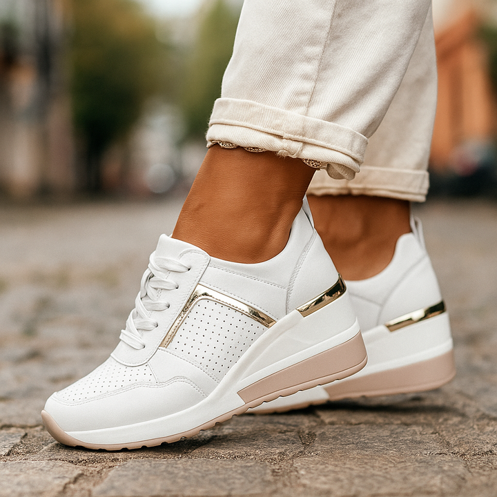 Wedge Trainers Women Leather - Hidden Sole Arch Support Smart Casual