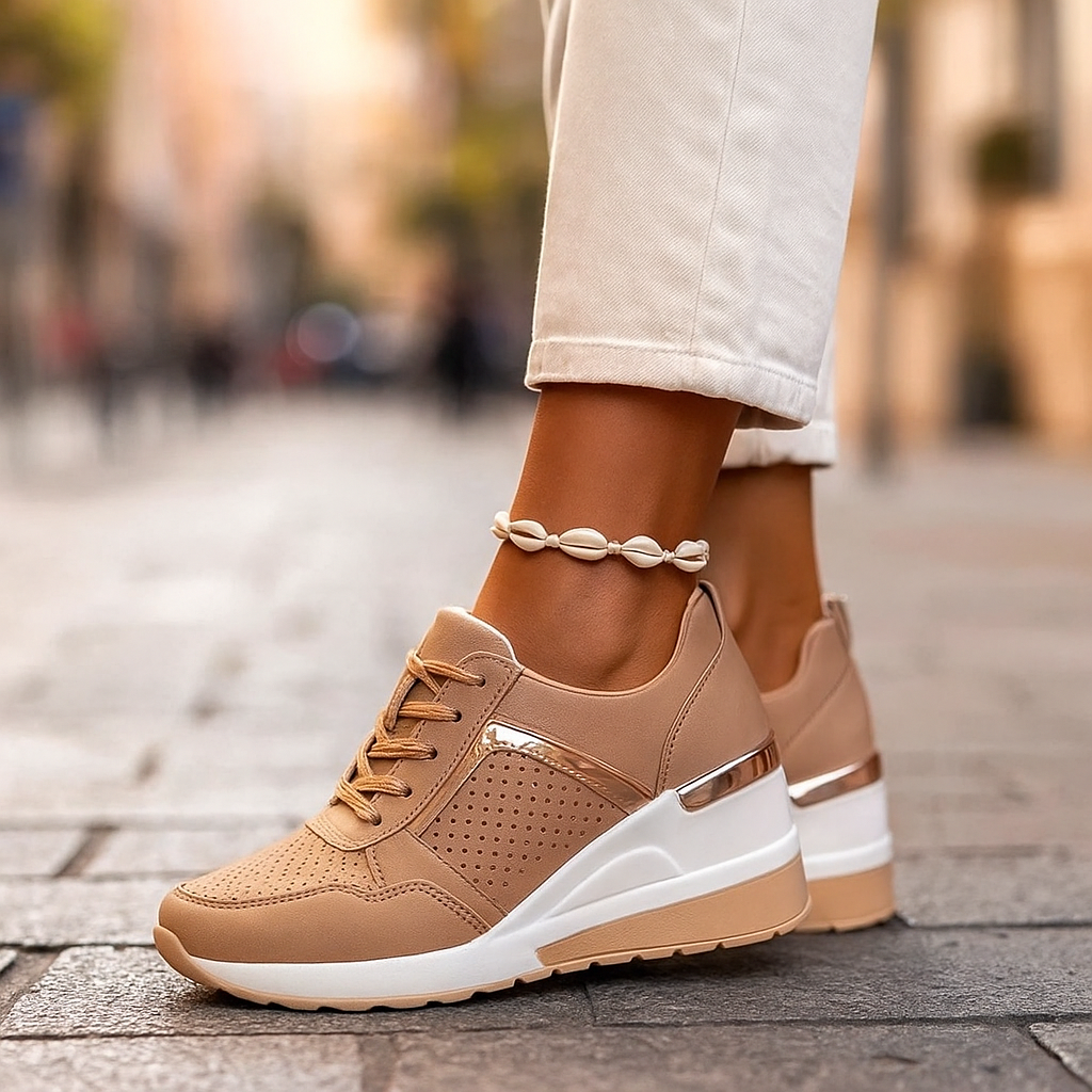 Wedge Trainers Women Leather - Hidden Sole Arch Support Smart Casual